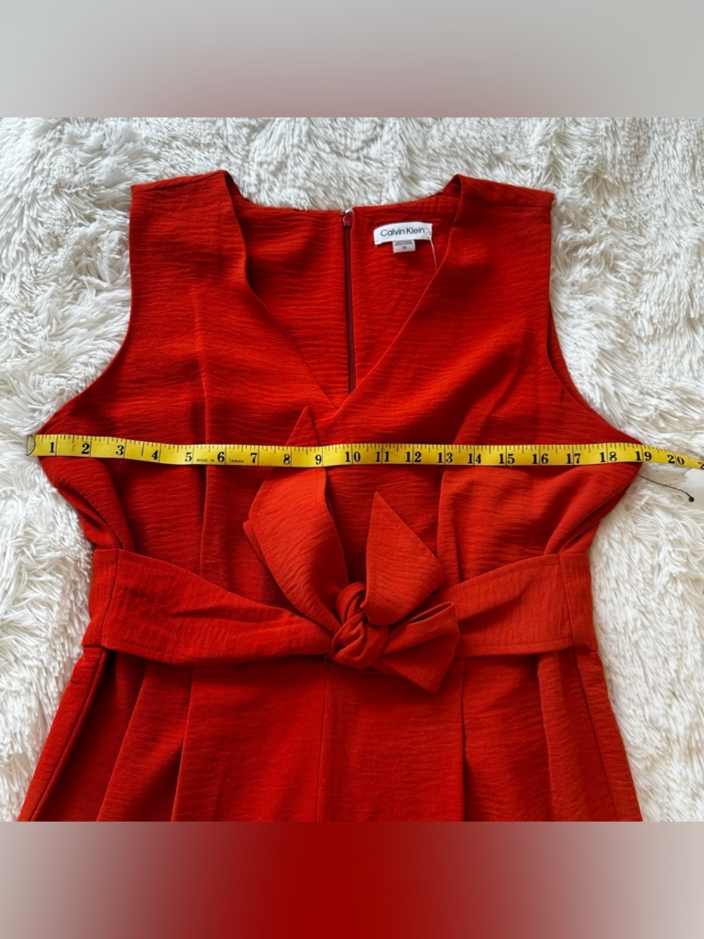 Calvin Klein Orange Sleeveless V-Neck Wide-Leg Jumpsuit Waist Tie Size: 10 NWT - Picture 9 of 14